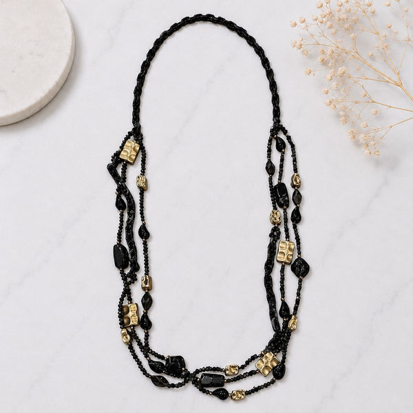 BLACK MIX BEADED LONG LAYERED NECKLACE Necklaces FashionWear Collection 