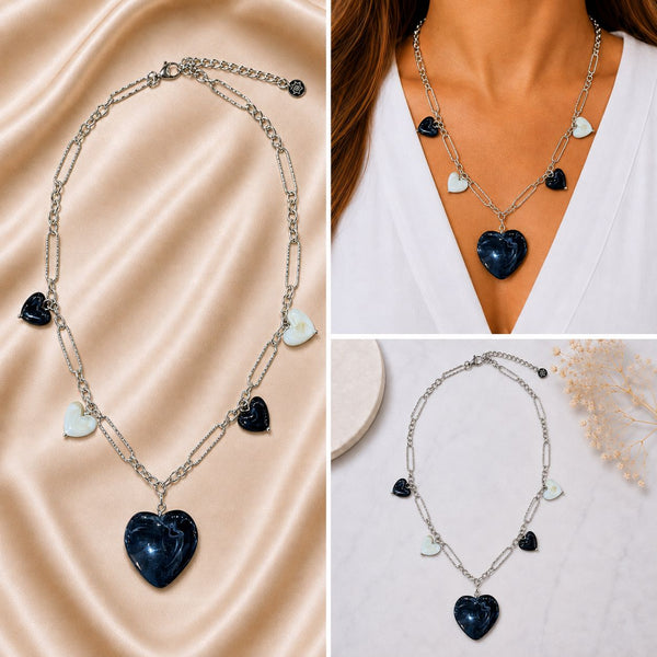 BLACK MIX BIG SMALL HEART NECKLACE Necklaces FashionWear Collection 