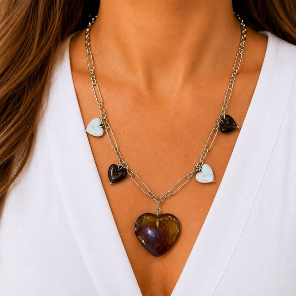 BLACK MIX BIG SMALL HEART NECKLACE Necklaces FashionWear Collection 