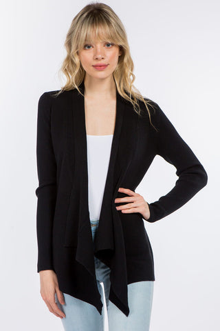 BLACK OPEN SOFT RIBBED SLEEVE CARDIGAN Cardigan FashionWear Collection S/M Black 