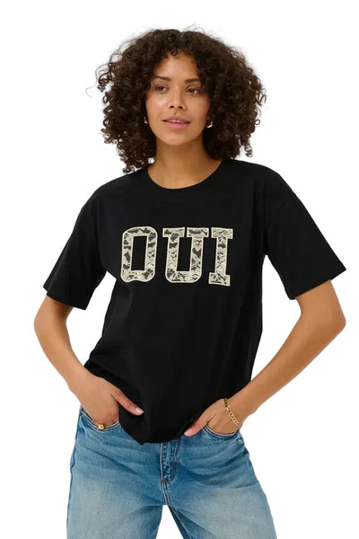 BLACK OUI CREW NECK T SHIRT Blouse Kaffe S Black 