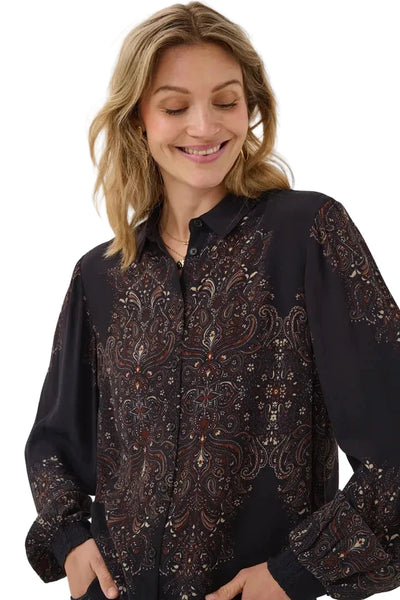 BLACK PAISLEY PRINT BUTTON DOWN BLOUSE Blouse CREAM 36 Brown 