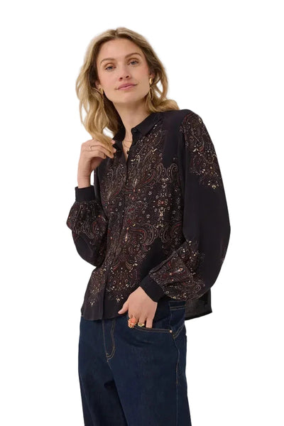 BLACK PAISLEY PRINT BUTTON DOWN BLOUSE Blouse CREAM 