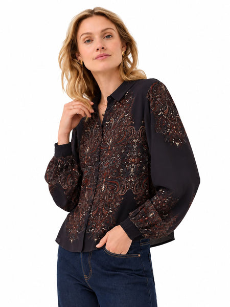 BLACK PAISLEY PRINT BUTTON DOWN BLOUSE Blouse CREAM 