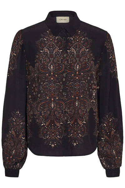 BLACK PAISLEY PRINT BUTTON DOWN BLOUSE Blouse CREAM 