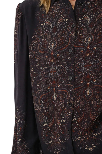 BLACK PAISLEY PRINT BUTTON DOWN BLOUSE Blouse CREAM 