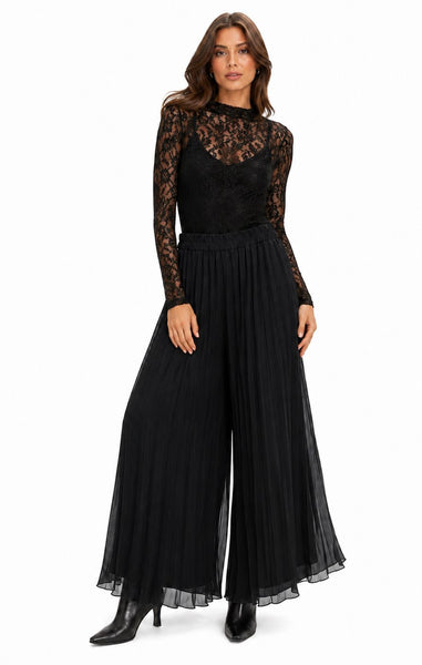 BLACK PLEATED GEORGETTE FLOWY PANT Pants Pistache 