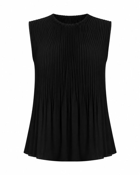 BLACK PLEATED GEORGETTE FLOWY SLEEVELESS TOP Shirts & Tops Pistache S Black 