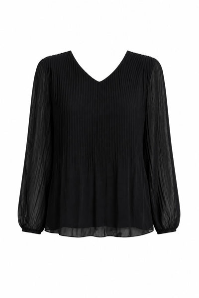 BLACK PLEATED GEORGETTE FLOWY V NECK TOP Top Pistache 