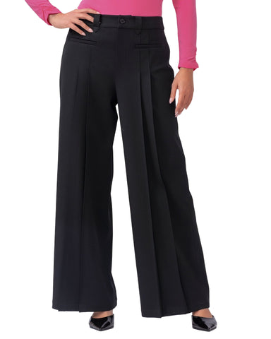 BLACK PLEATED WIDE LEG WITH DETAILED BELT LOOPS Pants Elena Wang XS Black 