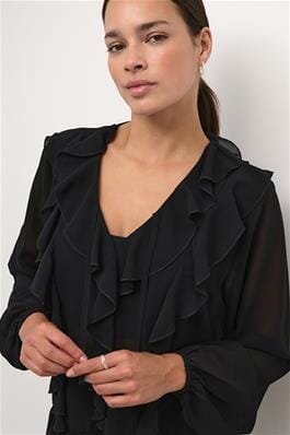 BLACK RUFFLED SHEER BLOUSE Blouse Kaffe 