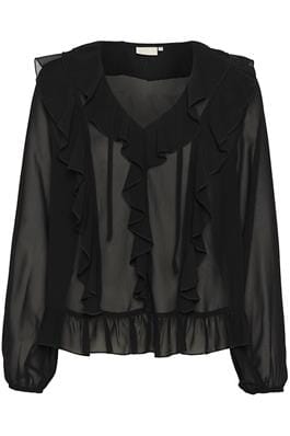 BLACK RUFFLED SHEER BLOUSE Blouse Kaffe 36 Black 