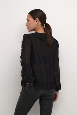 BLACK RUFFLED SHEER BLOUSE Blouse Kaffe 