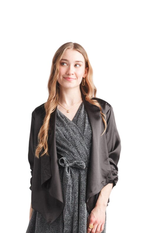 BLACK SATIN BLAZER WITH ROUCHED SLEEVE Blazer Papillon S Black 