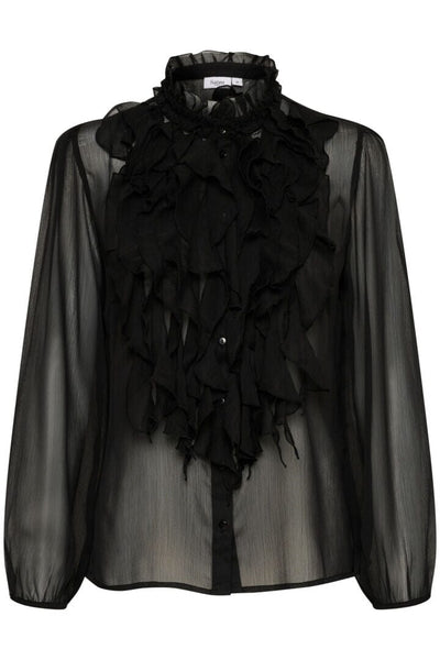 BLACK SHEER FRONT RUFFLE DETAIL BLOUSE Top Saint Tropez 