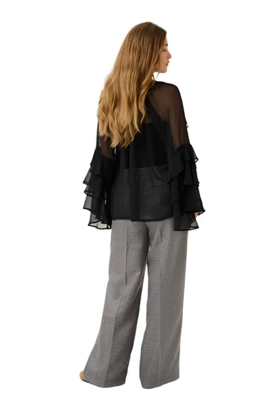 BLACK SHEER V NECK BLOUSE Blouse Culture 