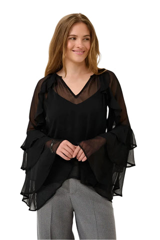 BLACK SHEER V NECK BLOUSE Blouse Culture 