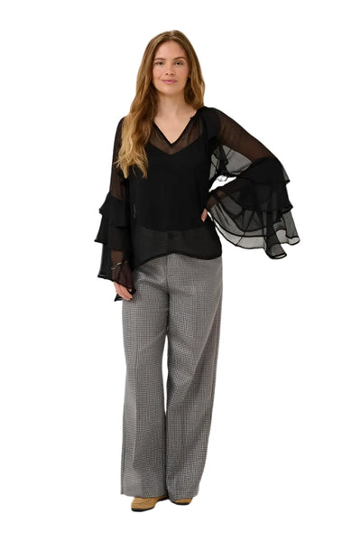 BLACK SHEER V NECK BLOUSE Blouse Culture 