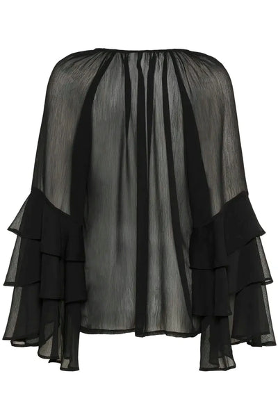 BLACK SHEER V NECK BLOUSE Blouse Culture 