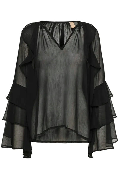 BLACK SHEER V NECK BLOUSE Blouse Culture 
