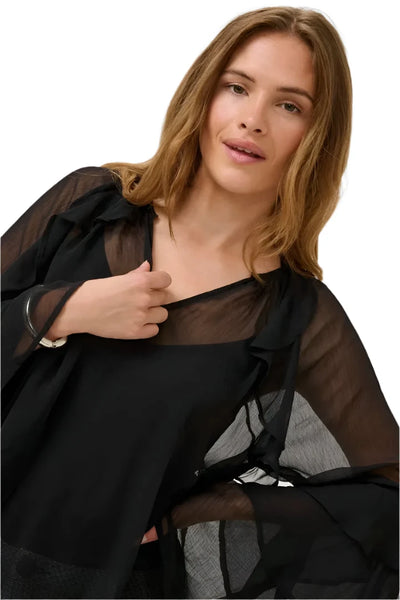 BLACK SHEER V NECK BLOUSE Blouse Culture XS Black 