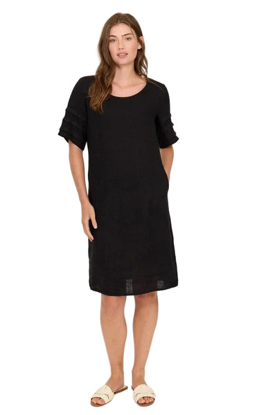 BLACK SHORT SLEEVE LINEN SHIFT DRESS Dress Pistache 