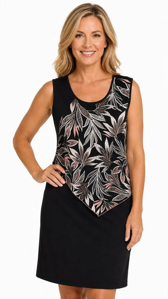 BLACK SLEEVELESS DRESS WITH FLORAL OVERLAY Dress Bali 