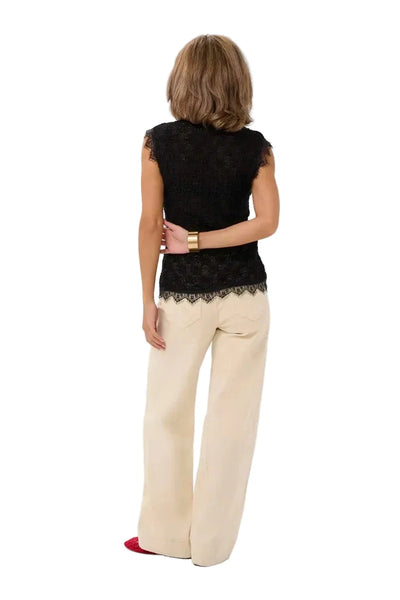 BLACK SLEEVELESS TOP WITH BUTTON CLOSURE Shirts & Tops CREAM 