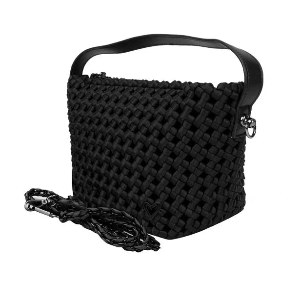 BLACK SMALL WOVEN HAND KNOTTED TOTE Handbag prenelove 