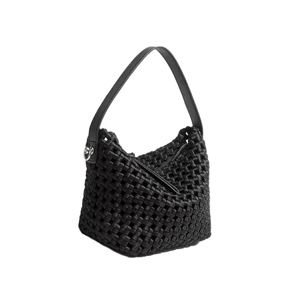 BLACK SMALL WOVEN HAND KNOTTED TOTE Handbag prenelove OS Black 