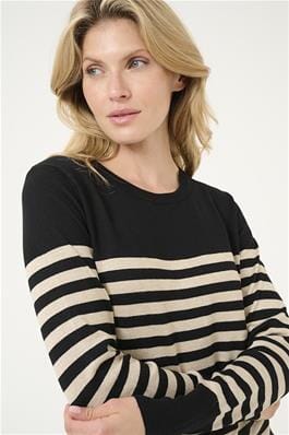 BLACK STRIPED KNIT SWEATER Sweater KAFFE S Black 