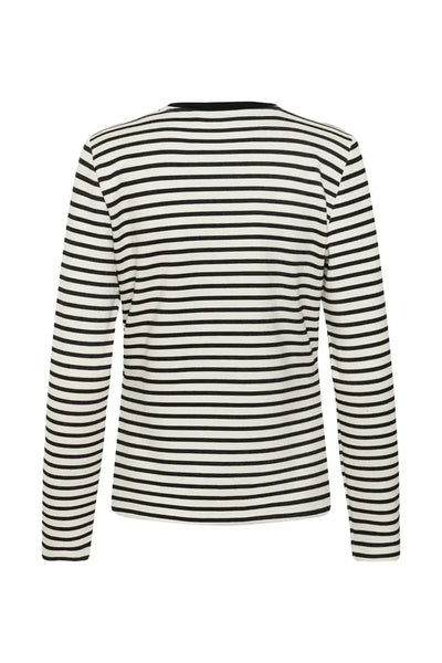 BLACK STRIPED LONG SLEEVE CREW NECK T SHIRT Top CULTURE 