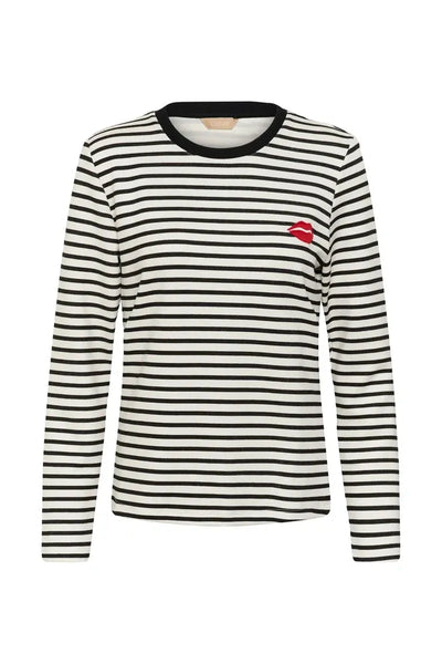 BLACK STRIPED LONG SLEEVE CREW NECK T SHIRT Top CULTURE 