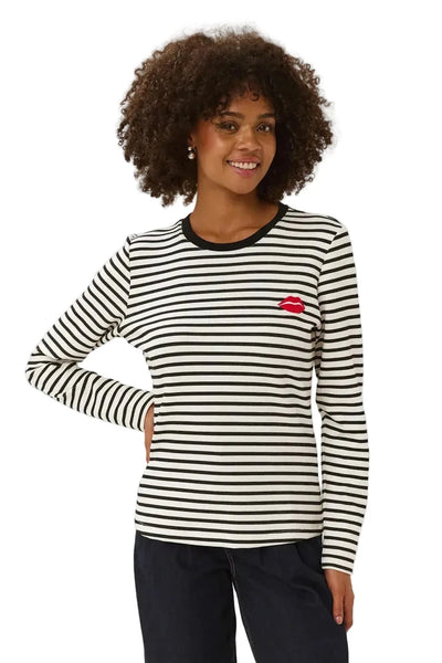 BLACK STRIPED LONG SLEEVE CREW NECK T SHIRT Top CULTURE S Black 