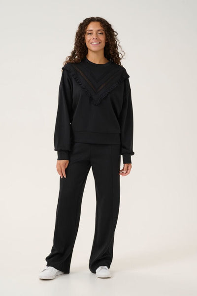 BLACK SWEATER WITH RUFFLE FRONT sweatshirt CULTURE 