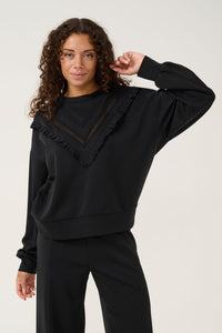 BLACK SWEATER WITH RUFFLE FRONT sweatshirt CULTURE S Black 