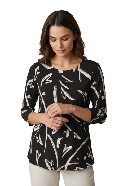BLACK SWIRL PRINT 3/4 SLEEVE TOP Blouse Bali 