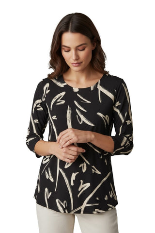 BLACK SWIRL PRINT 3/4 SLEEVE TOP Blouse Bali 
