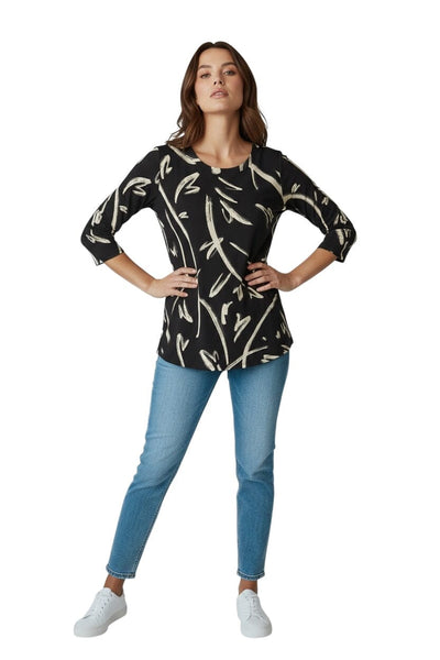 BLACK SWIRL PRINT 3/4 SLEEVE TOP Blouse Bali 