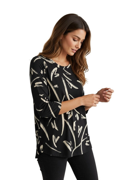 BLACK SWIRL PRINT 3/4 SLEEVE TOP Blouse Bali 