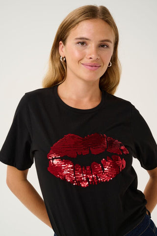 BLACK T SHIRT WITH RED LIPS Top CULTURE 