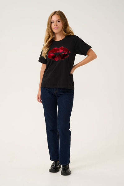 BLACK T SHIRT WITH RED LIPS Top CULTURE 