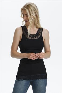 BLACK TANK TOP WITH LACE DETAIL ON HEM AND NECKLINE Top CREAM 