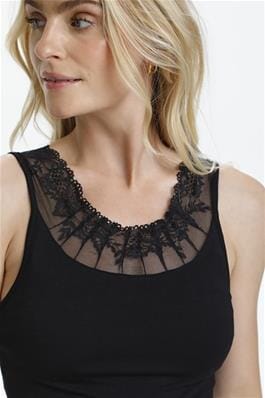 BLACK TANK TOP WITH LACE DETAIL ON HEM AND NECKLINE Top CREAM XS Black 