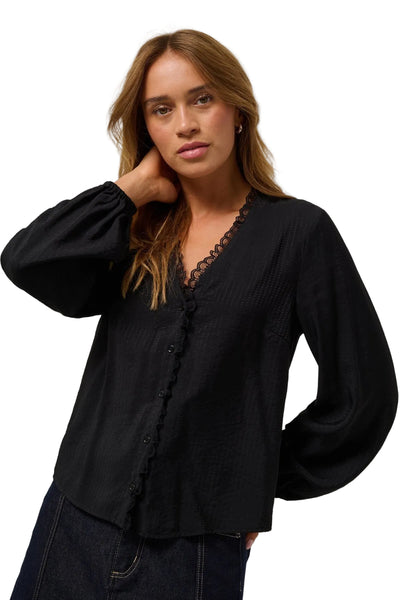 BLACK V NECK DETAILED BLOUSE Blouse Kaffe 34 Black 