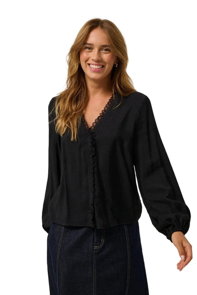 BLACK V NECK DETAILED BLOUSE Blouse Kaffe 