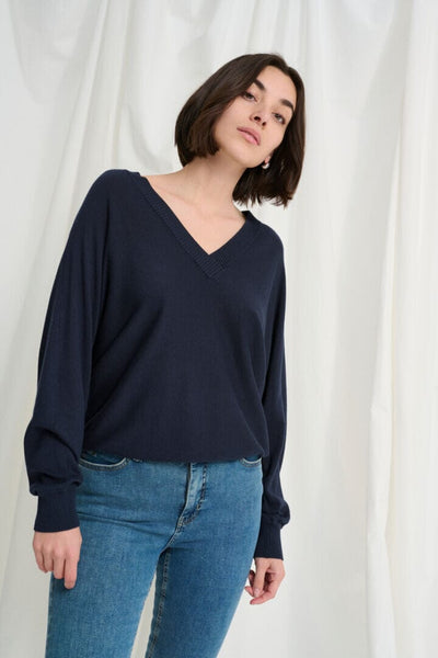 BLACK V NECK KNIT SWEATER Top CULTURE 