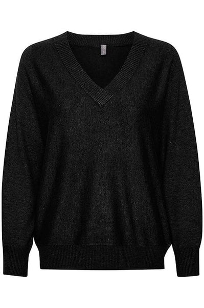 BLACK V NECK KNIT SWEATER Top CULTURE 