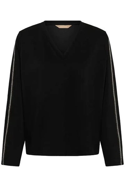 BLACK V NECK SWEATSHIRT WITH DETAILED SLEEVE T Shirts & Tops CULTURE 