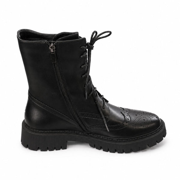BLACK VEGAN LEATHER FRONT ETCHED DETAIL BOOT Shoes Little Empress 